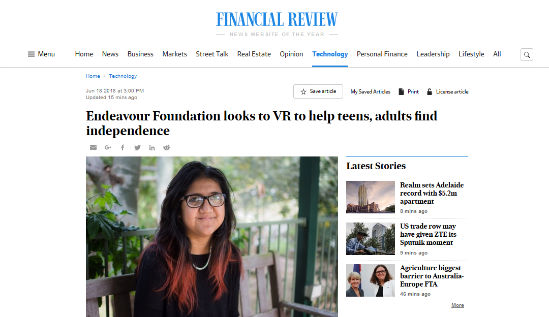 Endeavour Foundation looks to VR to help teens, adults find independence